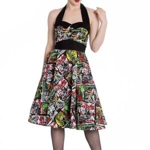 Hell Bunny Vixen Size L B Movie Dress Rockabilly Fit Flare Knee Length Pinup